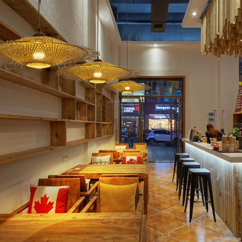 Бамбуковый Плетеный подвесной светильник с крышкой из ротанга висячий