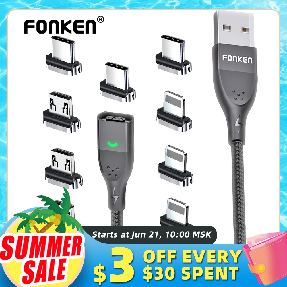 Магнитный кабель FONKEN 3A USB магнитное зарядное устройство для телефона шнур