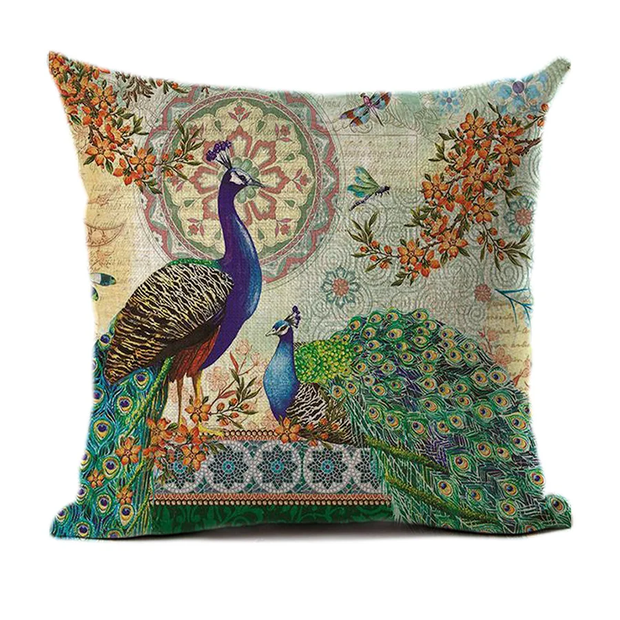 Peacock-4-Linen Подушка с павлином, чехол, красочные перья, декоративные подушки, чехол для дома, гостиной, декор для дивана, полиэстер, лен, элегантные чехлы - Цвет: Peacock-4-Linen