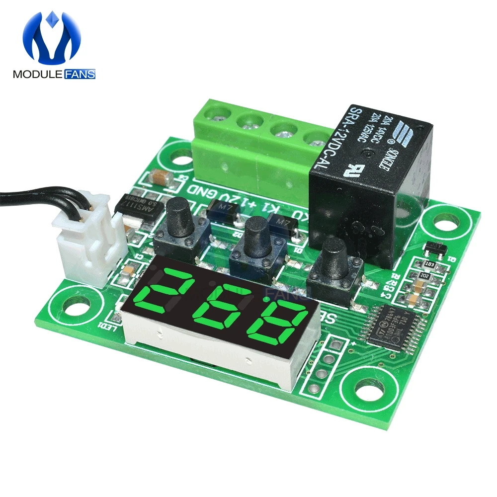 W1209 DC 12V Зеленый светодиодный цифровой термостат Контроль температуры контроллер