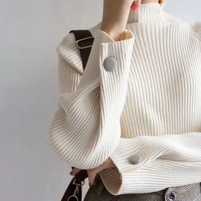 

2022 Spring and Autumn Was Thin with A Pullover Base Sweater Women's Simple Solid Color Half Turtleneck Sweater Long Sleeves