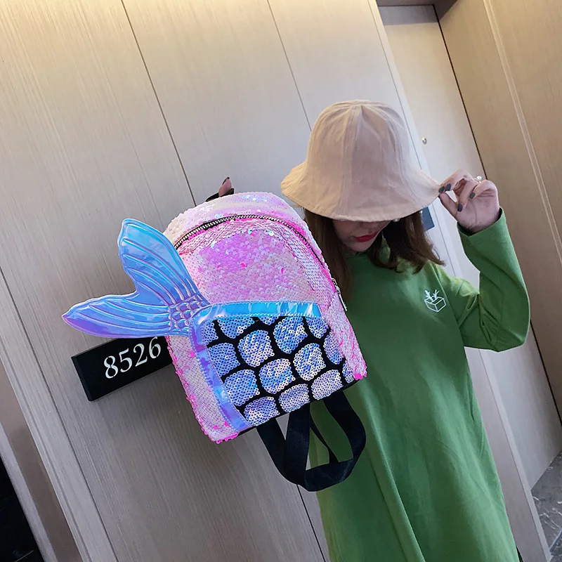 Рюкзак с блестками и русалочкой для девочек принцесс милый рюкзак рыбьим хвостом