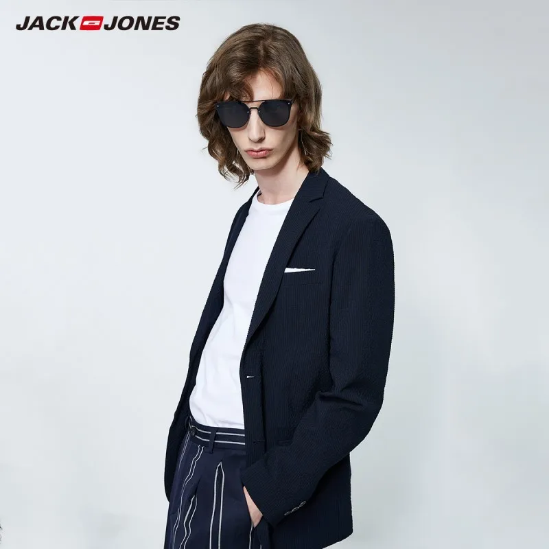 

JackJones, деловой повседневный костюм, куртка для мужчин, в полоску, приталенный, чистый цвет, с зубчатым воротником, костюм, куртка | 219308508