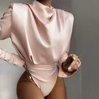Элегантная атласная розовая блузка боди с длинным рукавом Топы женские весенние Новые комбинезоны 2021 женские милые рубашки