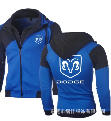 

2020 Men's Fashion for DODGE Casual Sweatshirt Sportswear Casual Jacket Coat Hip Hop Double Zipper Cotton Hoodie Cardigan