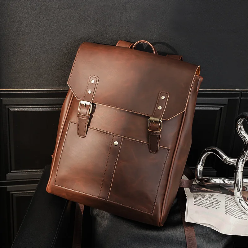 

2021 New Luxury Bagpack Men Bags Designer Multifunction Backpacks Mens Vintage Leather Backpack Bag Trendy Large Travel Bookbag