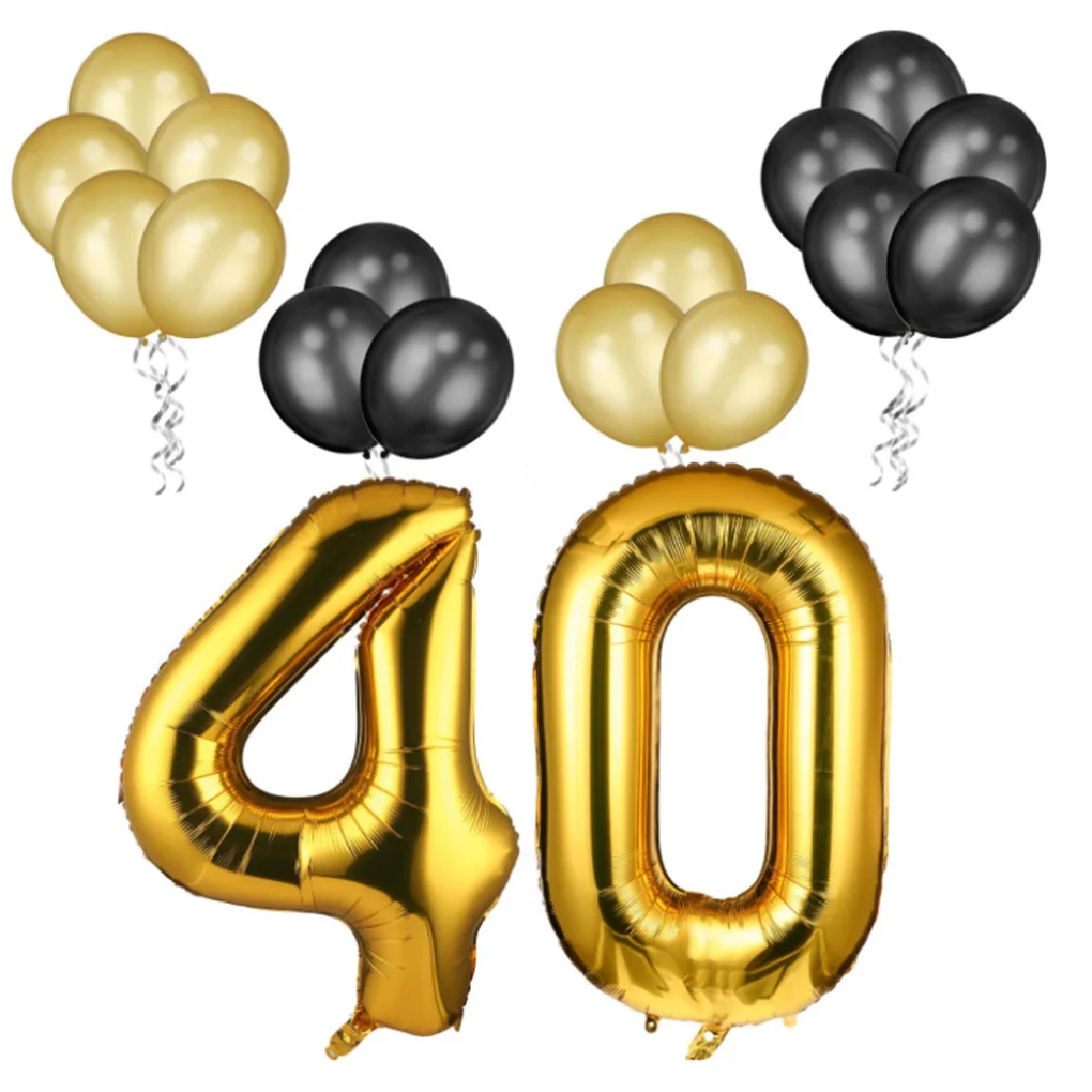 

Набор для украшения на день рождения друзей, латексные воздушные шары с золотыми цифрами, 42 дюйма, 12 дюймов, черный, золотистый