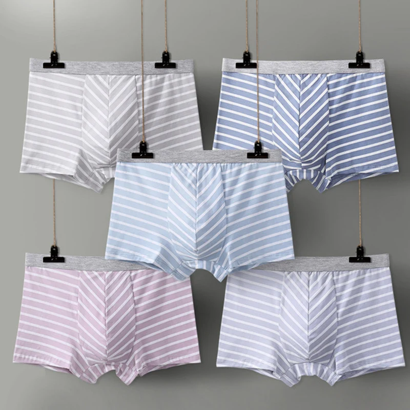 6XL-XL 5PCS/lot Plus Men Underwear Large Size Male boxer  Panties Shorts Men's Cotton Striped Underpants Breathable Man boxers