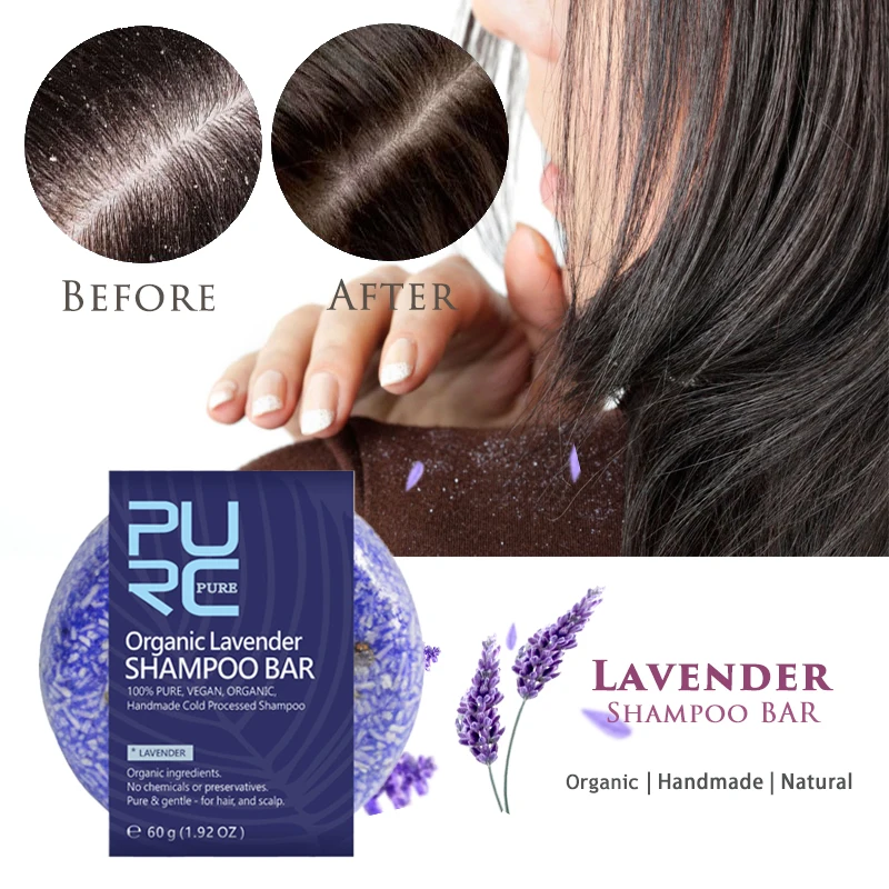 

PURC Natural Organic Lavender Shampoo Bar Moisturizing Anti-Dandruff Gentle for Itchy Scalp Treatment Dry Hair Care Soap Bar 60g