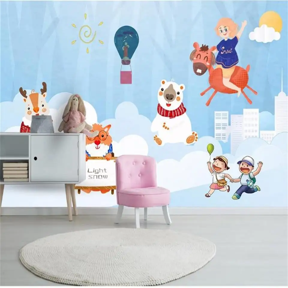 custom size 3d photo wallpaper mural living room cartoon animal balloon picture sofa TV backdrop for wall | Обустройство дома