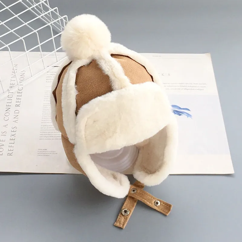 

Baby Boys Girls Hat Kids Children Ear Flap Muff Winter Warm Plush Cotton Cap Outdoor Lei Feng Cap Beanie Gifts Hat 46-51cm