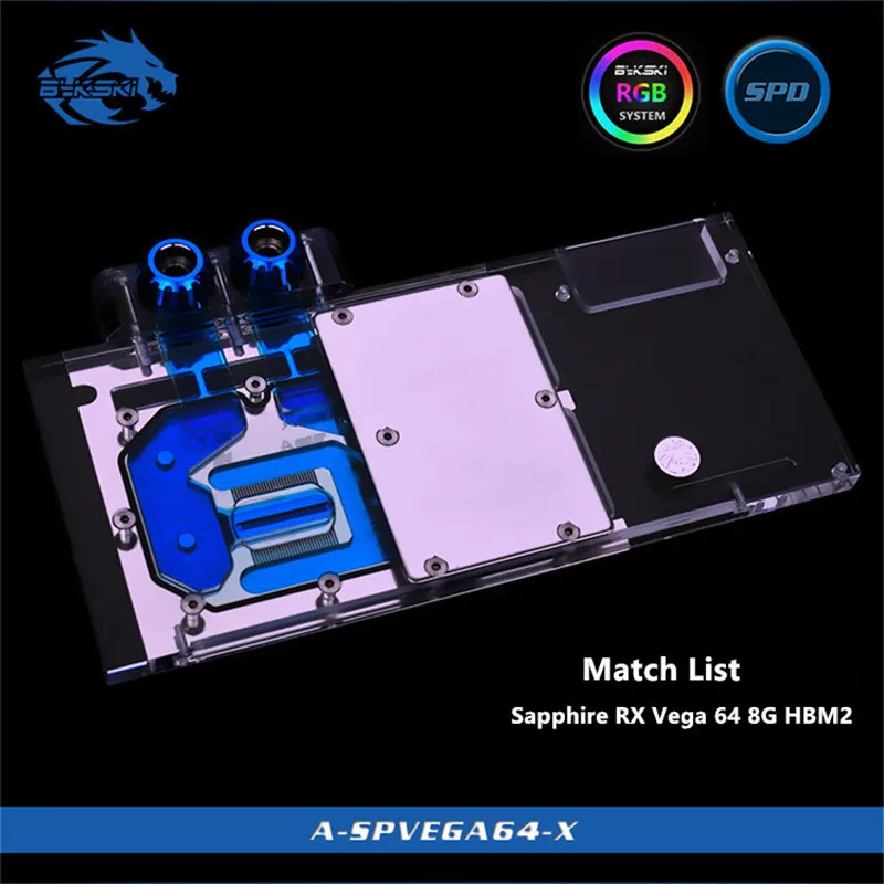 Водяной блок Bykski с полным покрытием графического процессора для Sapphire RX Vega 64 8G HBM2
