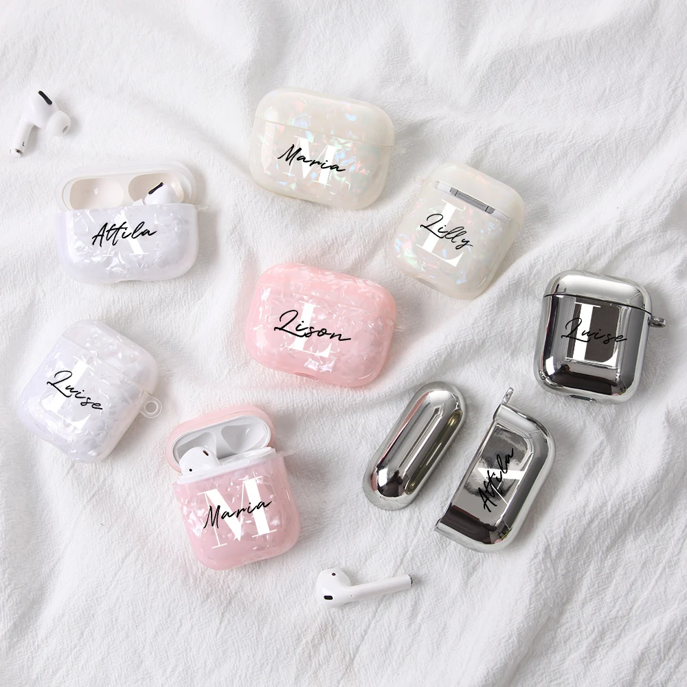 Пользовательское имя Розовый Белый Серебряный чехол для Airpods 1 2 Pro 3 Беспроводная