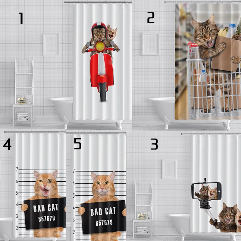 

Cat shower curtain waterproof bathroom curtains cute fabric for bath with hooks