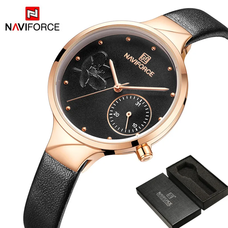NAVIFORCE модные женские часы Лидирующий бренд Роскошные черные золотые наручные