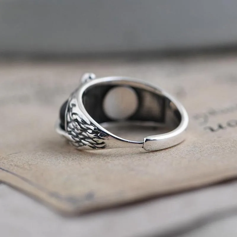 

New 925 Sterling Silver Demon Eye Owl Ring For Women Open Retro Adjustable Statement Anillos Animal Ring Ring Gift Jewelry D1Q6