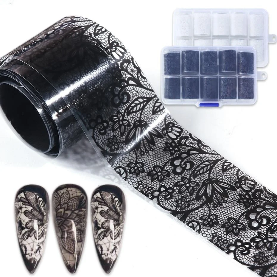 10 шт. кружевные наклейки из фольги для ногтей набор переводная наклейка маникюра