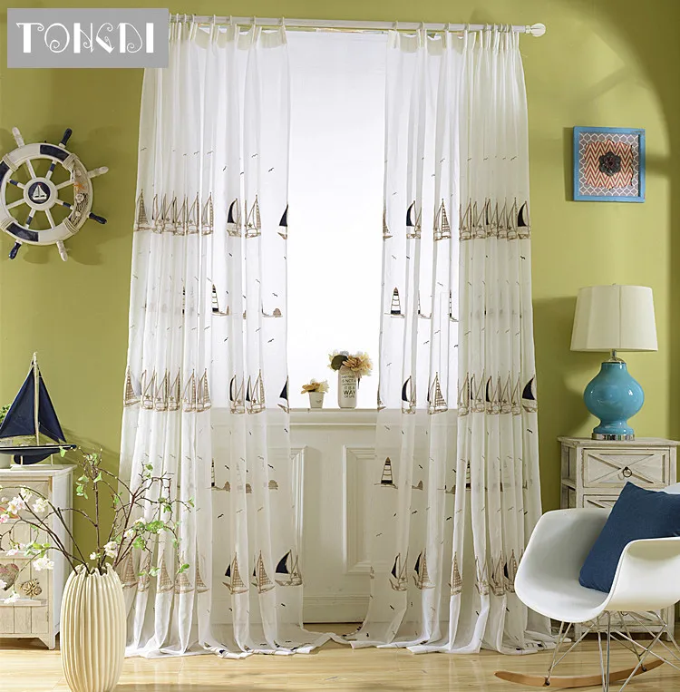 TONGDI Белый Тюль Штора для детской элегантный парусник Embrodery отвесный Роскошный
