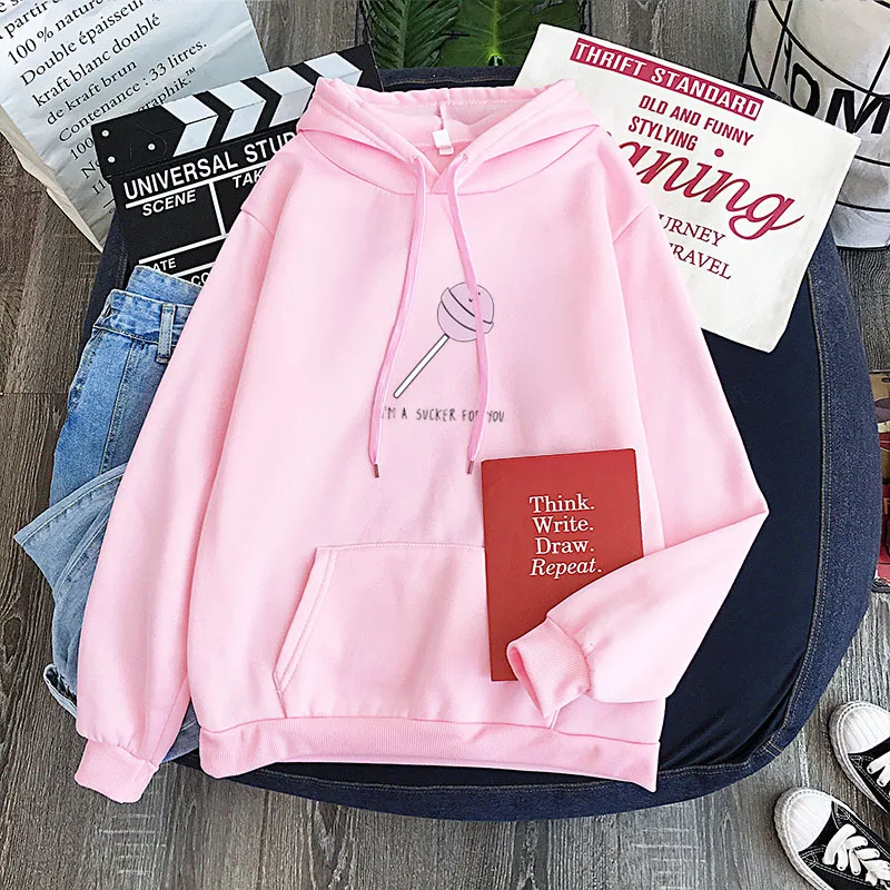 

Lollipop Printed Hoodies Women Simple All-match Leisure Oversize Pullovers Korean Style Loose Streetwear Sweatshirt Goth Clothes