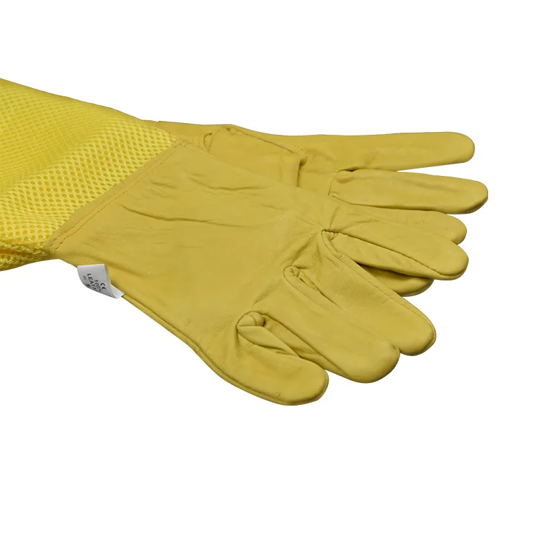 Перчатки для пчеловодства защитные рукава дышащие желтые сетчатые белые овчина