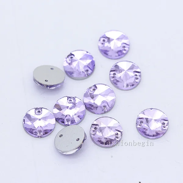 lt violet 48p 12 мм Ассорти стеклянный камень Круглый Rivoli пришивные стразы с плоской задней частью с кристаллами ювелирные изделия с 2 отверстиями для швейных бусин - Цвет: lt violet