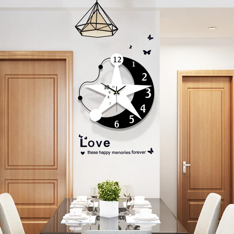 Декоративный Деревянный с изображением луны и звезд настенные часы Бесшумный