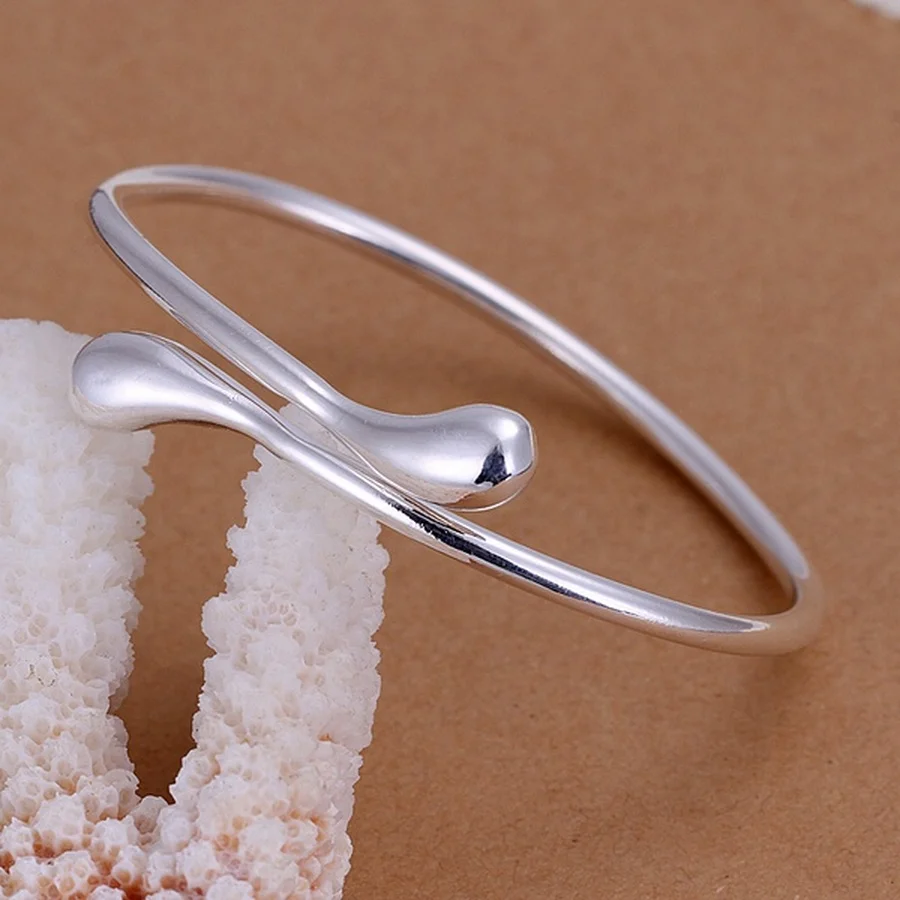 

925 Sterling silver bangle women lady wedding girls favorite gift fashion jewelry popular charm water drops open cuff bracelet