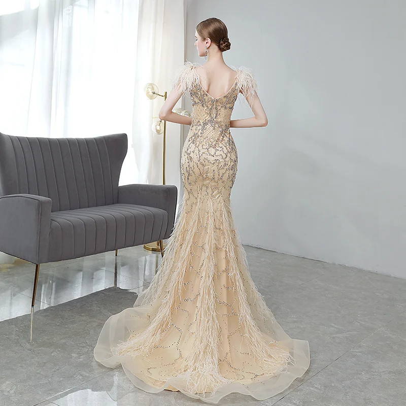 2021 роскошные стразы телесного цвета золота с вечернее платье русалки длинное
