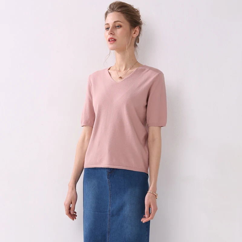 New Arrival Summer Sweater Spring Autumn Women Solid Short Sleeve V-neck Pullovers Jumper Knitted Sweaters | Женская одежда