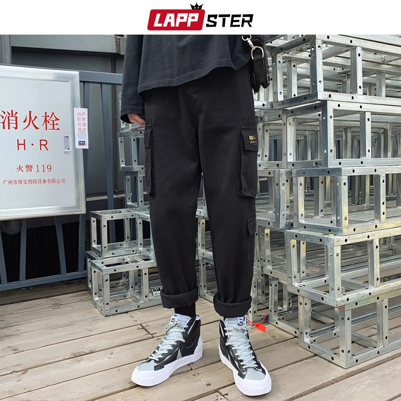 LAPPSTER Men Streetwear Cargo Pants Mens Overalls Hip Hop Joggers Thick Winter Sweatpants Male Harem Fashoins Track Pants