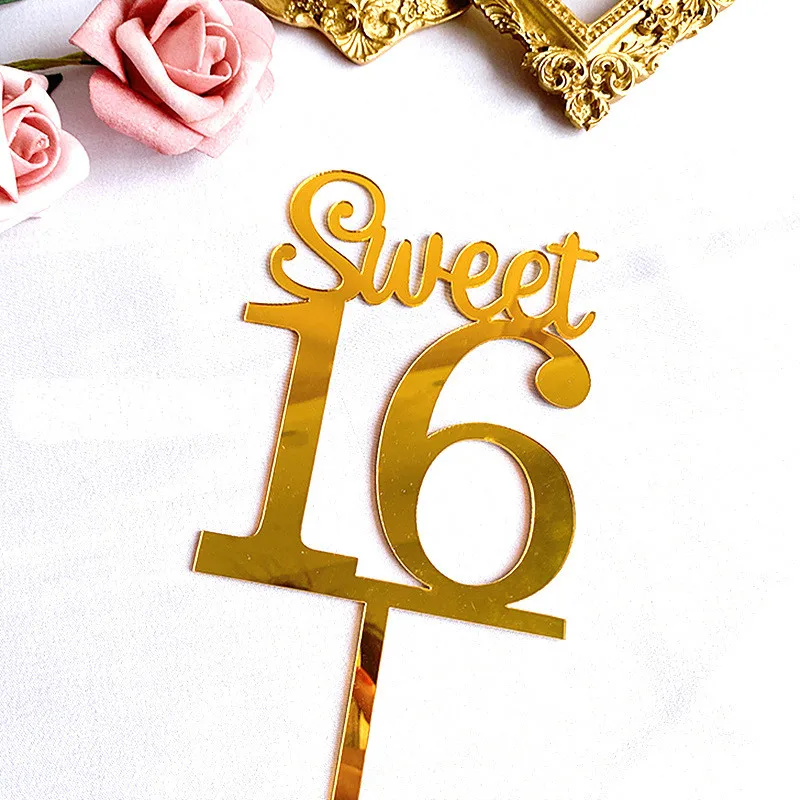 Decoración Para tarta de feliz cumpleaños, suministros de acrílico dorado, Sweet16, 20th, 30th, 40th, suministros para fiesta de cumpleaños