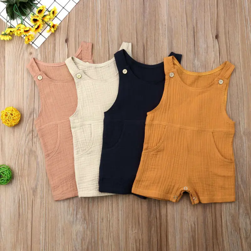 

Emmababy Toddler Newborn Infant Baby Girl Romper Tops Buttons Sleeveless Round Neck Jumpsuit Playsuit Clothing Outfit Clothes