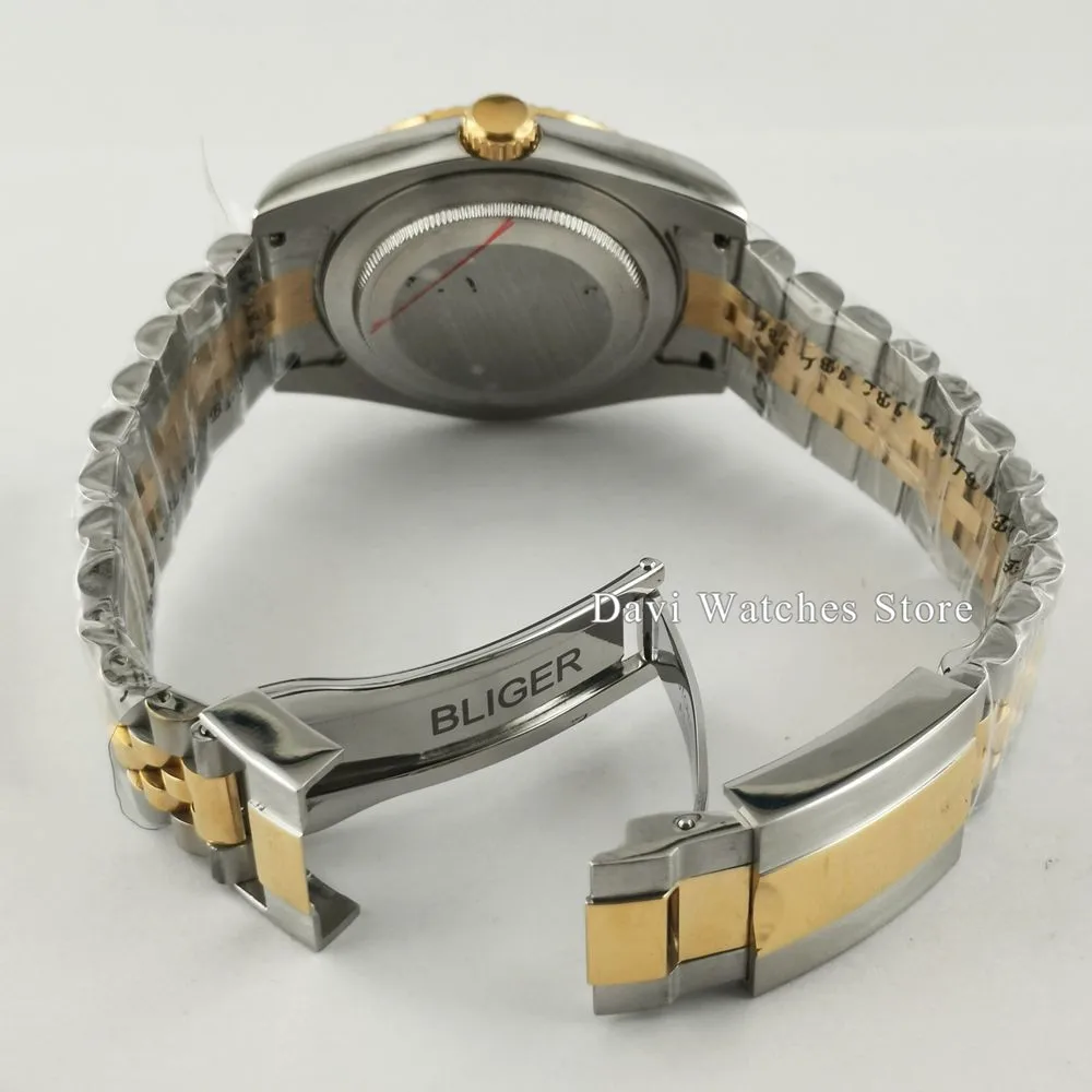 

39mm Bliger sapphire glass Silver gold plated Watch Case steel Bracelet fit ETA 2836 DG2813 3804 Miyota 8215 821A 82Series
