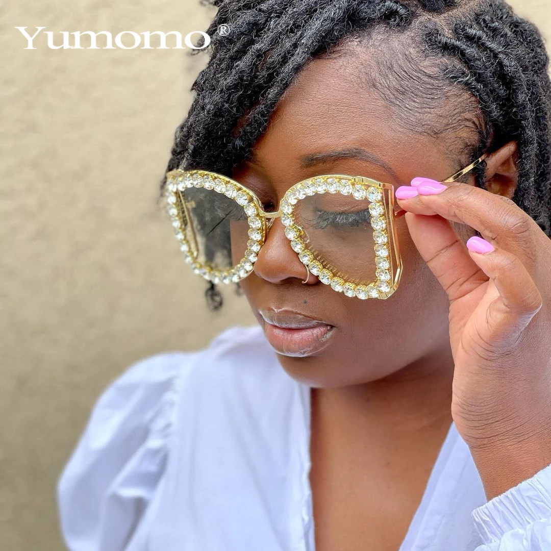 

Oversized Diamond Luxury Eyeglasses Women Rhinestone Metal Frames Eyewear Butterfly Transparent lens Big Frame Ladies Glasses