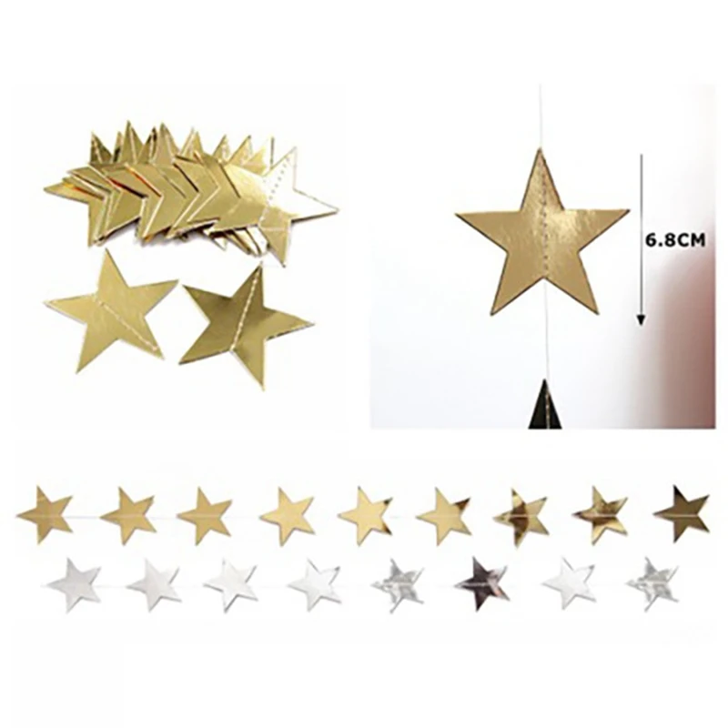 Пятиконечные звезды украшения золотые и серебряные пятизвездные бумажные