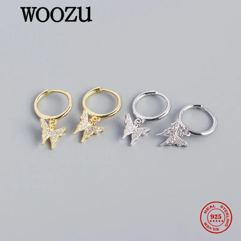 

WOOZU Real 925 Sterling Silver Simple Butterfly Insect Drop Earrings For Women Party Girls Vintage Birthday Jewelry Pendientes