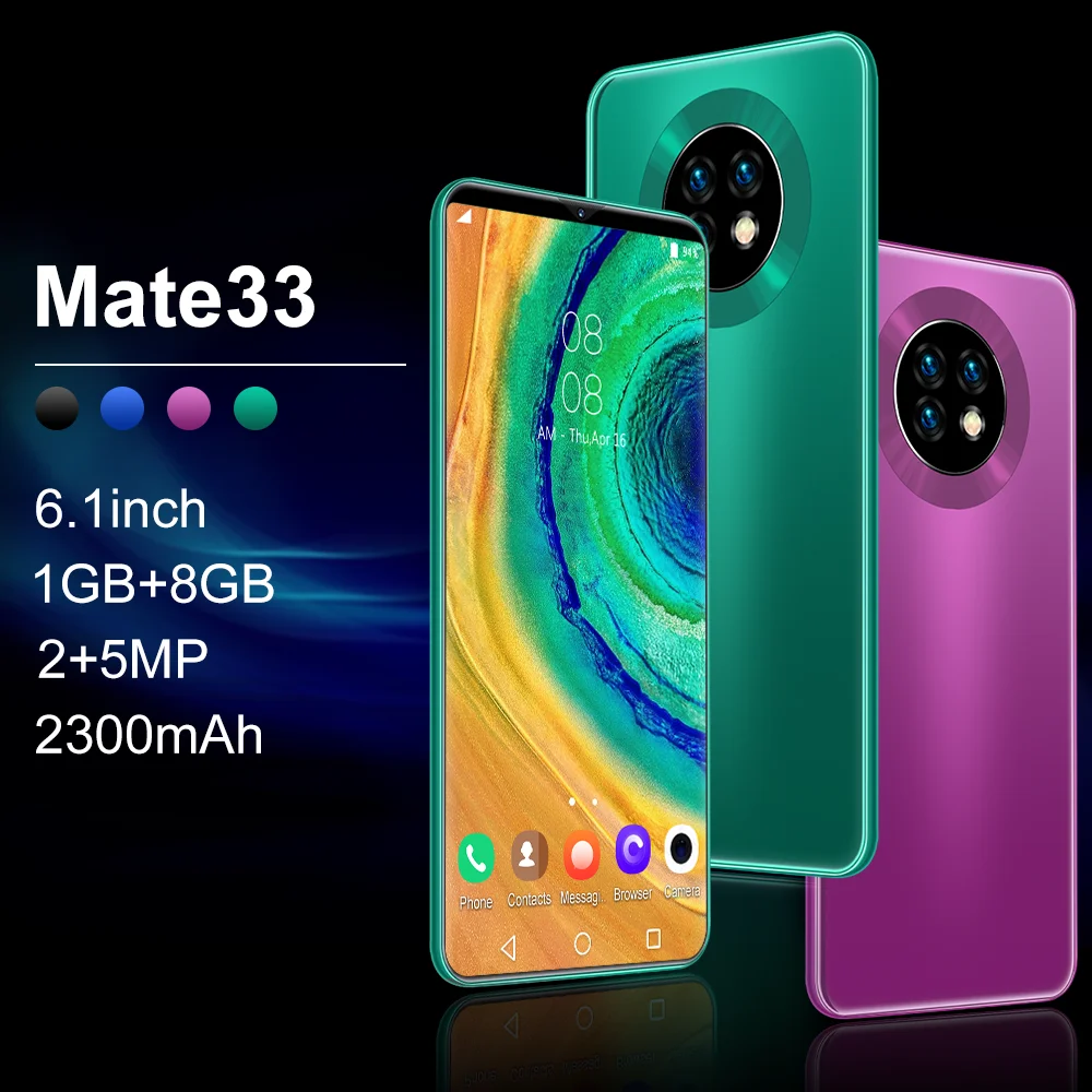 Mate33 мобильного телефона MTK6570 телефоны 4-х ядерный 6 1 дюймов HD 2300 мАч сотовые 3G