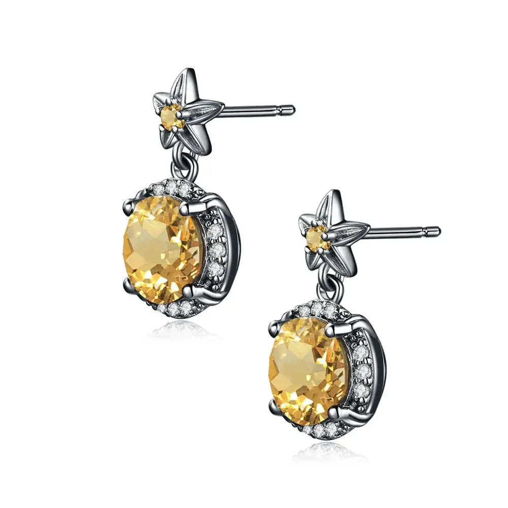 Женские серьги-гвоздики в готическом стиле с желтым цитрином черного и золотого