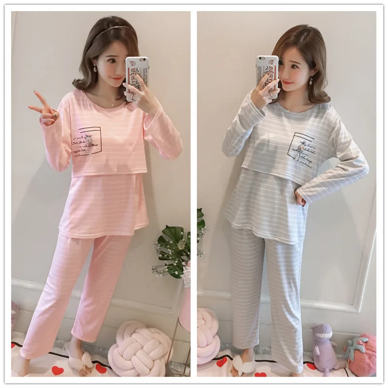 Пижамный комплект для беременных женщин полосатые топы грудного вскармливания +