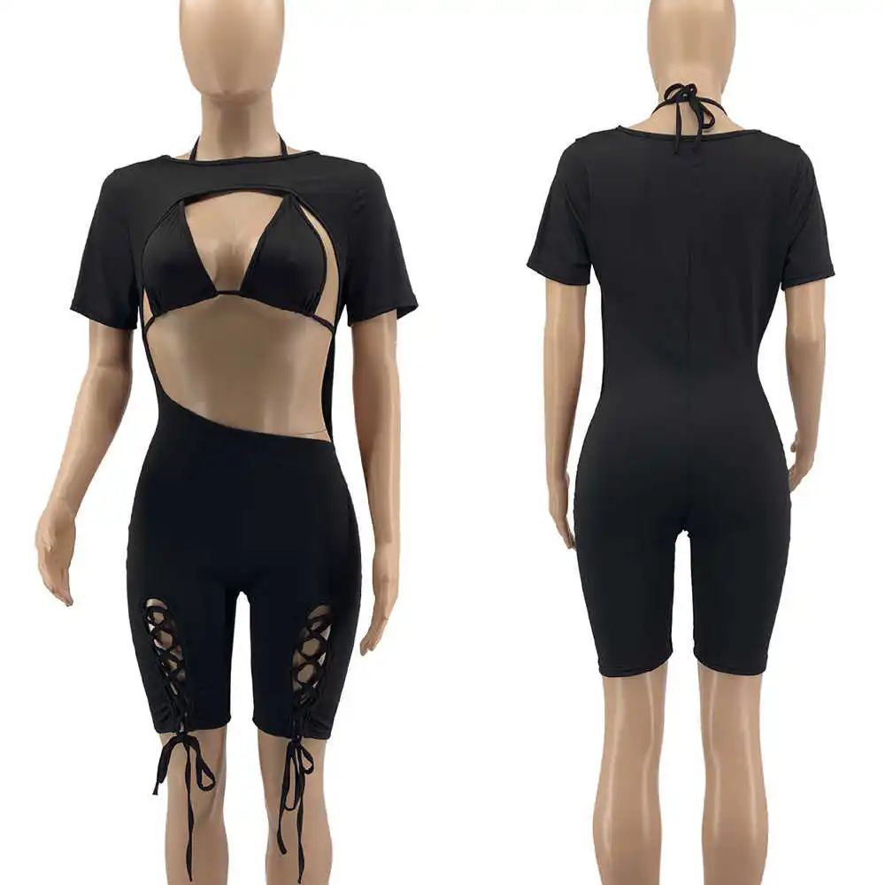 

Sexy Hollow Out Short Rompers Womens Jumpsuit Long Sleeve Night Club Party Bodycon Romper Playsuit Birthday Outfits for Women