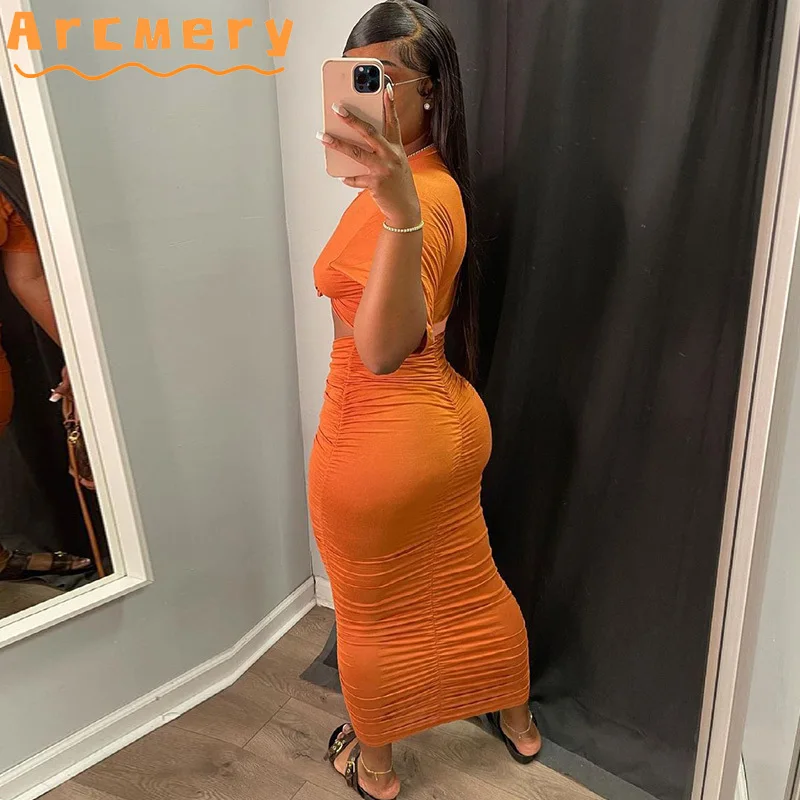 

2 Pieces Skirts Sets Women Short Sleeve T-shirt & Bodycon Pleated Skirts