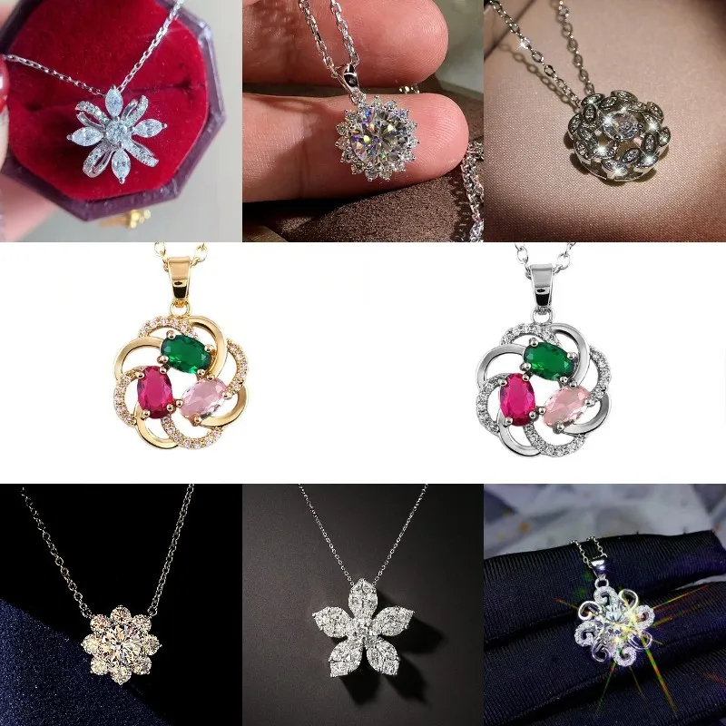 Женское ожерелье с подвеской в виде цветка с кристаллами Женское ожерелье с подвеской в виде цветка с кристаллами