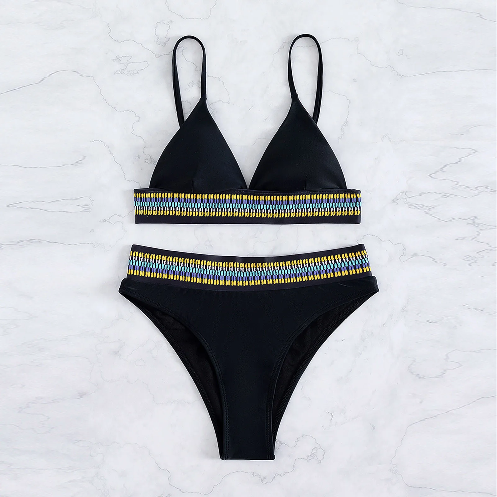 Женский купальник лоскутный комплект бикини пуш-ап бразильский с высокой талией