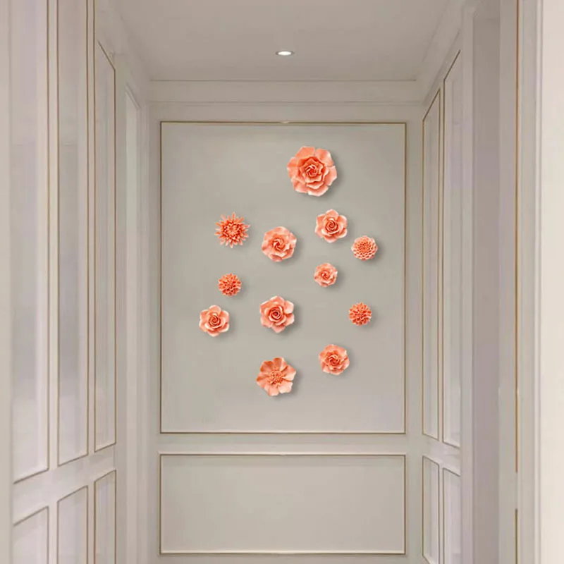 

Nordic Home Decor Wall Hanging Ceramic Flower Rose Apricot Peony Fake Flower Ornaments Hotel Sofa Background Wall Decoration