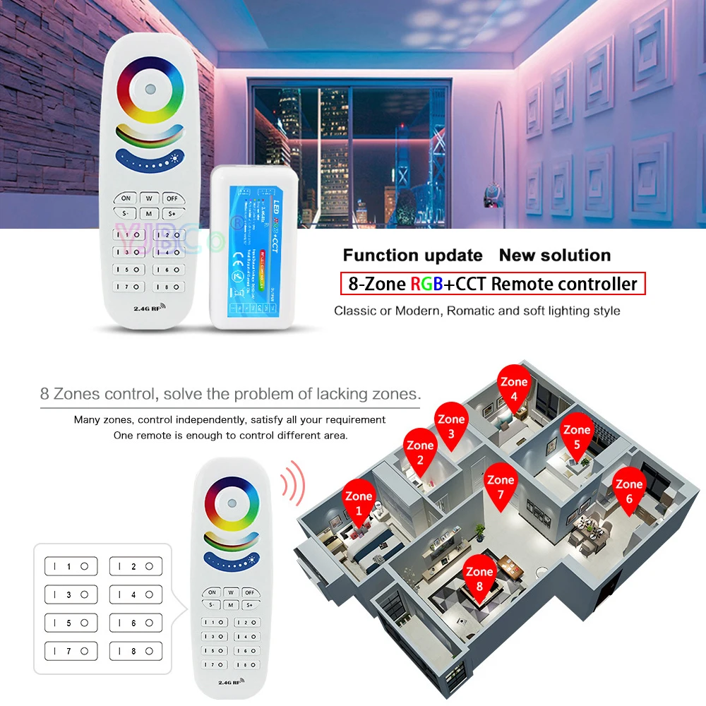 2 4G 8 зон RGB + CCT сенсорный контроллер 4A * 5CH DC12V 24V 5 каналов RGBWC диммер с приемником для