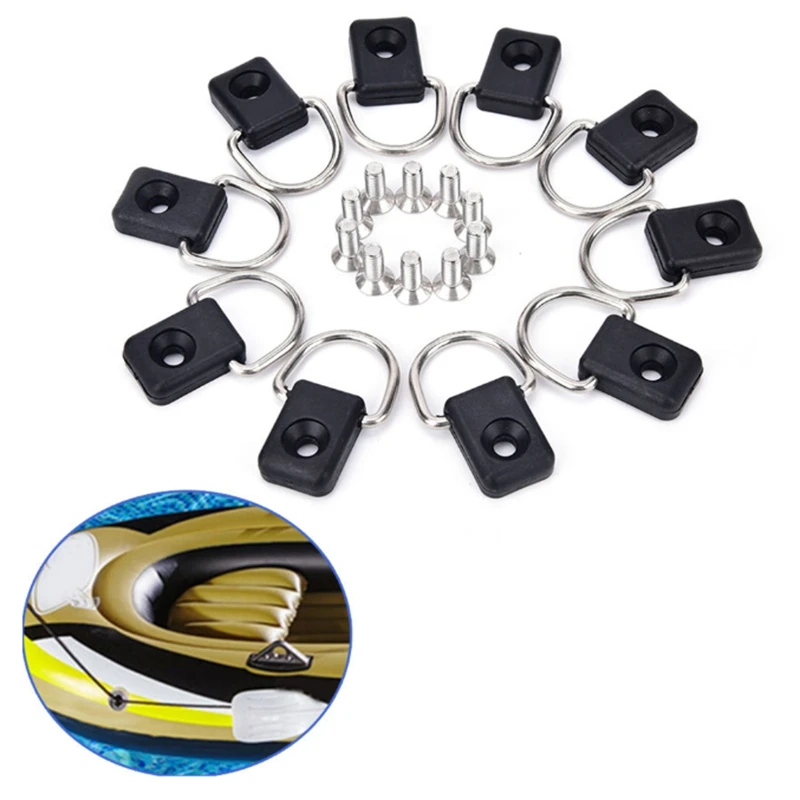 

10Psc/Set Accessories Tie Down Loop Buckle Pivoting Sailing Camping Kayak Canoe Water Sports D Ring