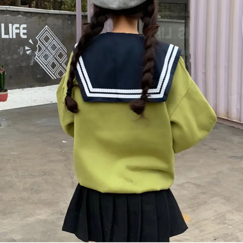 Корейский преппи стиль свитшот с матросским воротником Harajuku пуловер для