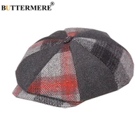 buttermere wool newsboy cap men women vintage tweed octagonal cap woolen male plaid patchwork british style brand flat cap beret