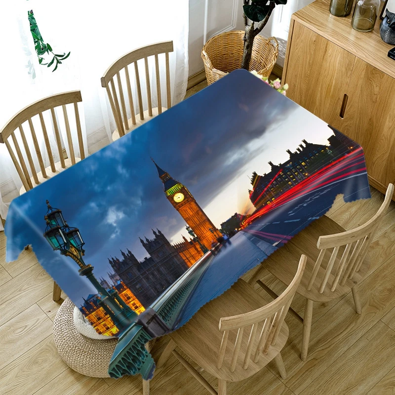 Скатерть прямоугольная/круглая из хлопка с 3d изображением часовой башни здания