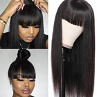 Шелковистые длинные 30 дюймов бразильские натуральные прямые человеческие волосы парики с челкой безклеевые полные парики машинной работы для чернокожих женщин